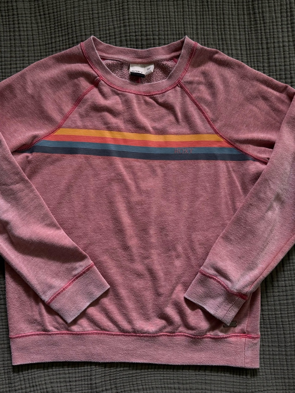 Roxy Pink Crewneck with Mustard and Navy Stripes
